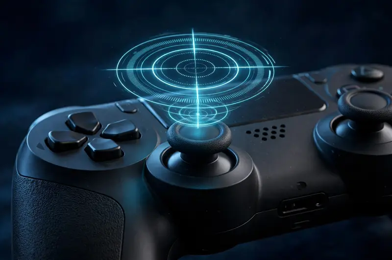 Controller stick with a precision crosshair showing deadzone and stick accuracy