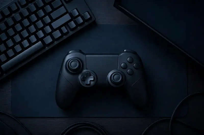 Controller on a desk in front of a PC
