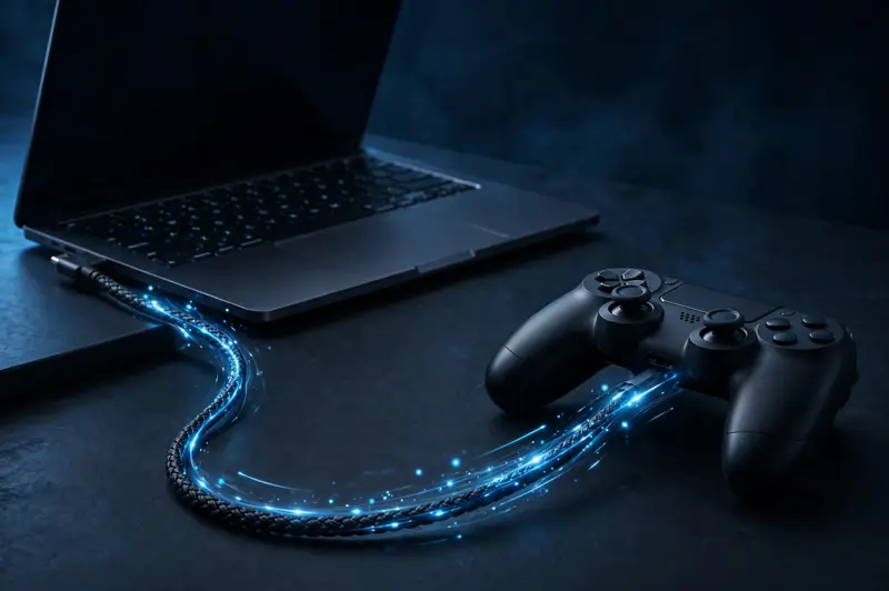 Controller connected via USB cable for polling rate measurement