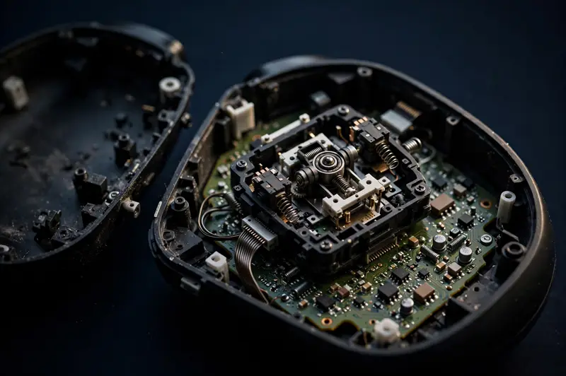 Inside of an analog stick module showing the sensor mechanism